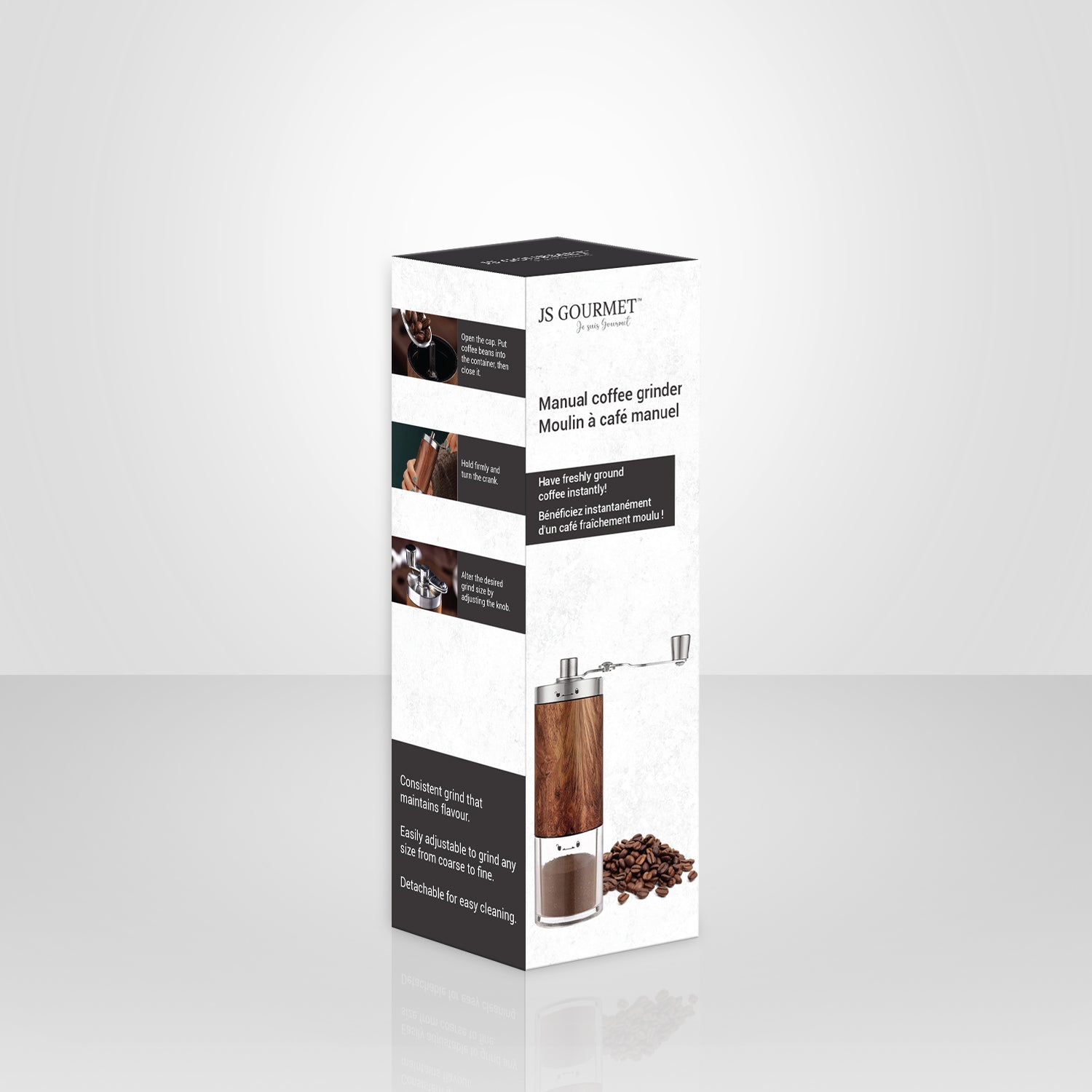 JS Gourmet - Moulin à Café Manuel Avec Réglages Ajustables, Brun - Simple Boutique