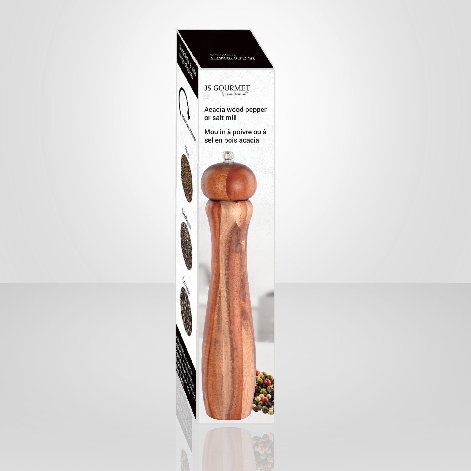 JS Gourmet - Moulin à Sel ou Poivre Manuel en Bois d'acacia - Simple Boutique