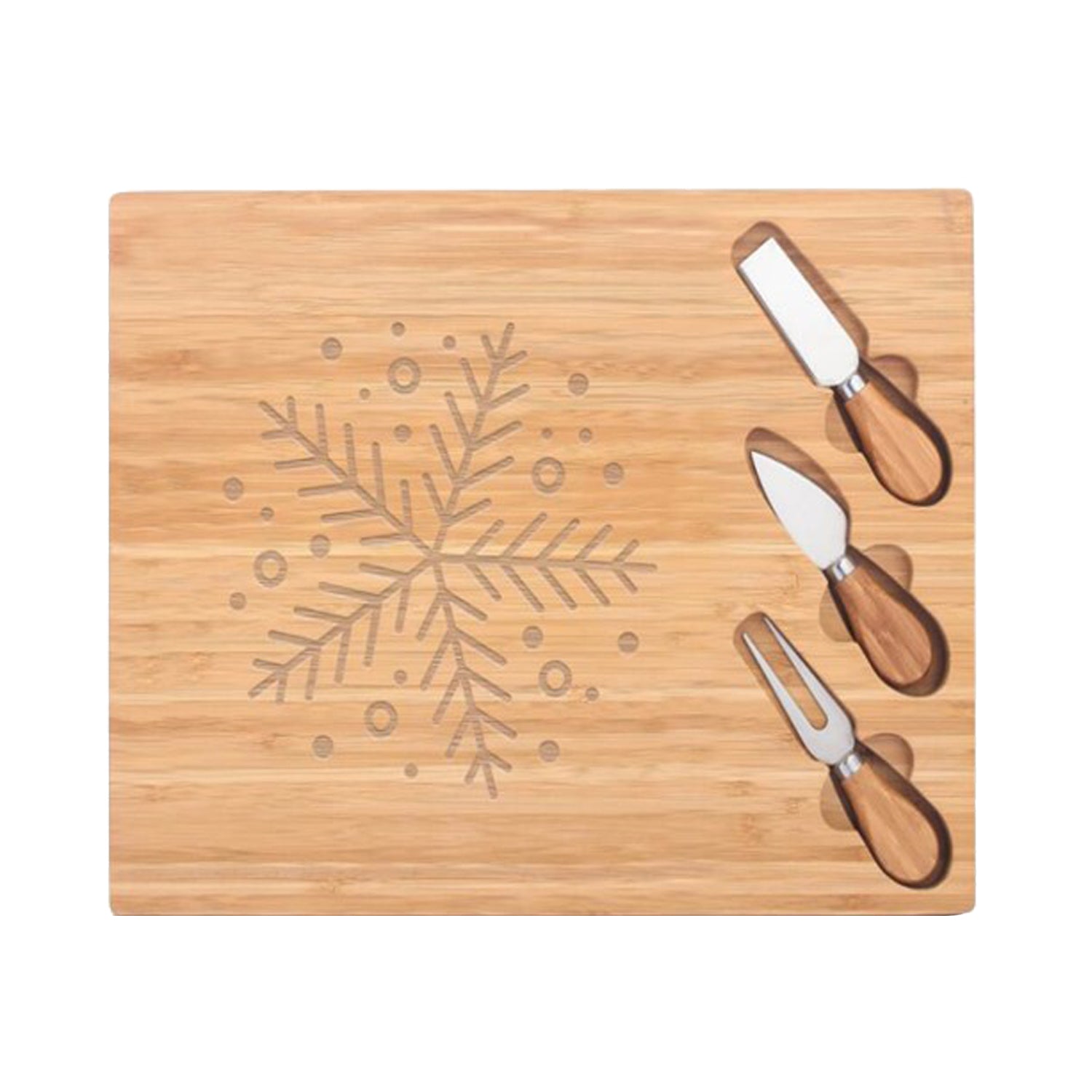 JS Gourmet - Planche à Fromage en Bambou avec 3 Outils, Motif de Flocon de Neige - Simple Boutique