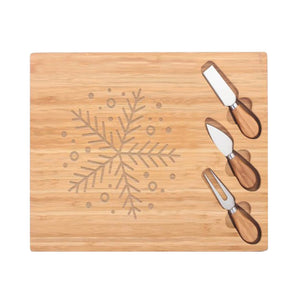 JS Gourmet - Planche à Fromage en Bambou avec 3 Outils, Motif de Flocon de Neige - Simple Boutique