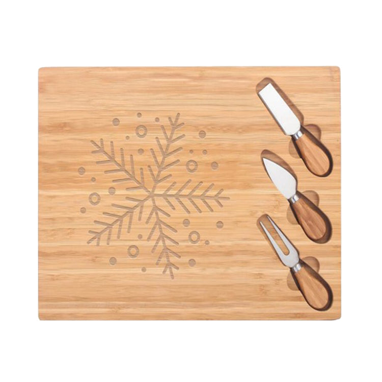 JS Gourmet - Planche à Fromage en Bambou avec 3 Outils, Motif de Flocon de Neige - Simple Boutique