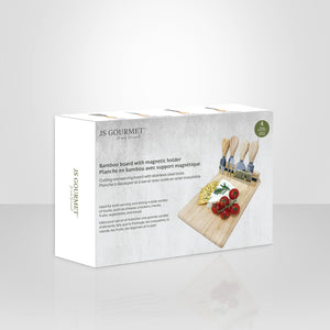 JS Gourmet - Planche à Fromage en Bambou avec 4 Couteaux et Support Magnétique - Simple Boutique
