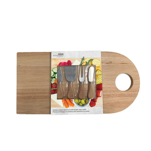 JS Gourmet - Planche à Fromage en Bambou avec Manche et 4 Outils en Acier Inoxydable - Simple Boutique