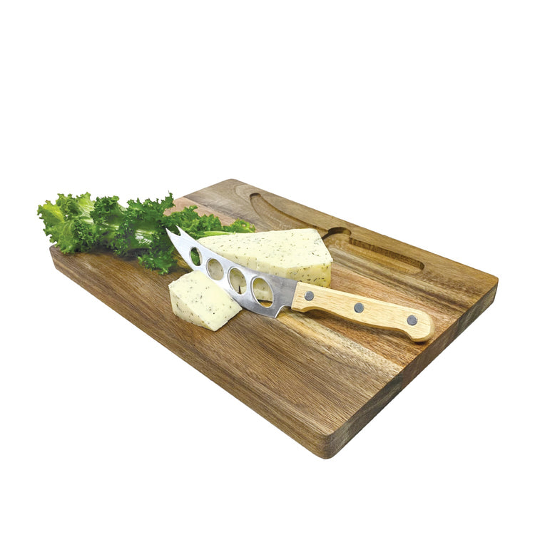 JS Gourmet - Planche à Fromage en Bois d'acacia Avec Couteau en Acier Inoxydable - Simple Boutique