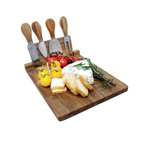 JS Gourmet - Planche à Fromage en Bois d'acacia avec 4 Couteaux et Support Magnétique - Simple Boutique