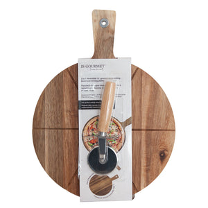 JS Gourmet - Planche à Pizza Réversible 2 en 1 en Bois, Diamètre de 15" - Simple Boutique