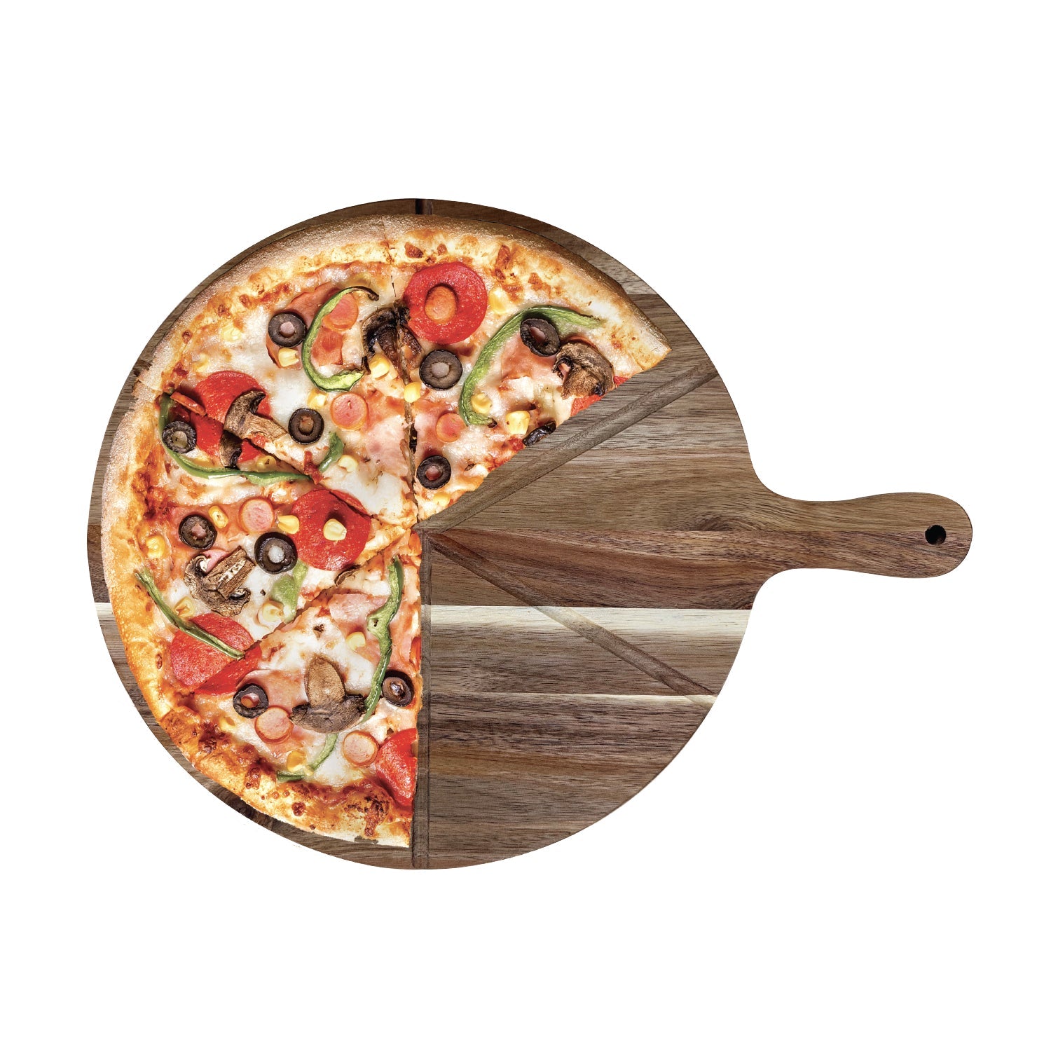 JS Gourmet - Planche à Pizza Réversible 2 en 1 en Bois, Diamètre de 15" - Simple Boutique