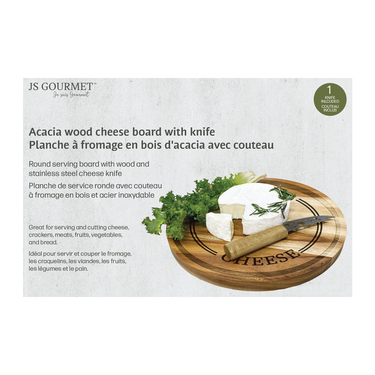 JS Gourmet - Planche de Service en Bois d'acacia avec Couteau à Fromage - Simple Boutique