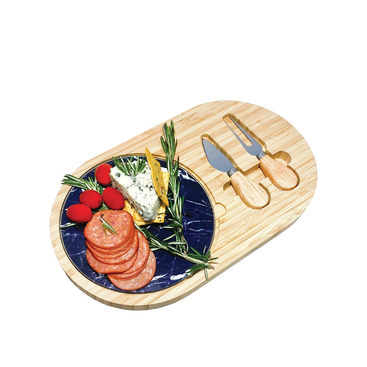 JS Gourmet - Planche de Service en Bois et Marbre avec 2 Couteaux à Fromage - Simple Boutique