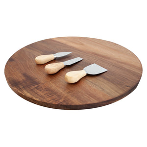 JS Gourmet - Plateau Tournant en Bois d'acacia avec 3 Outils à Fromage - Simple Boutique