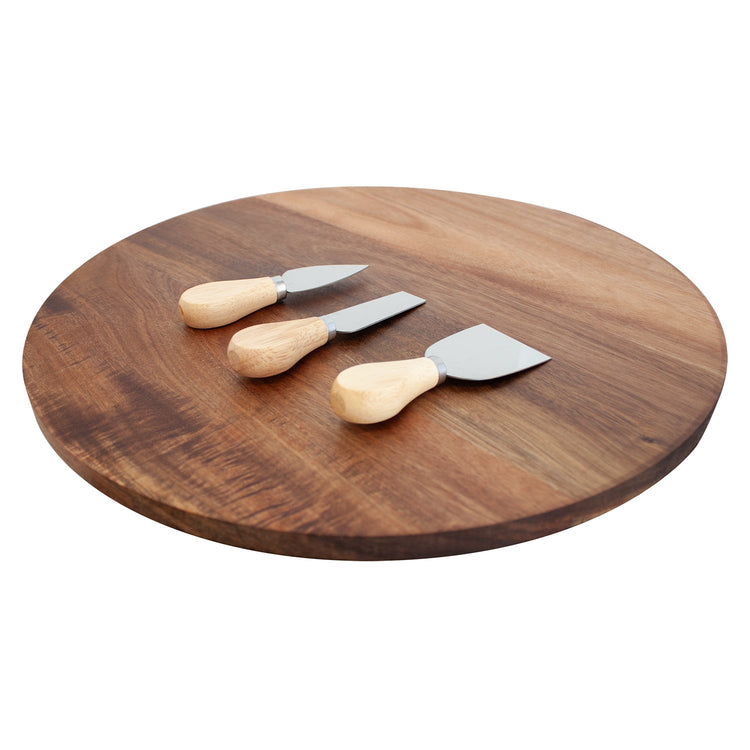 JS Gourmet - Plateau Tournant en Bois d'acacia avec 3 Outils à Fromage - Simple Boutique
