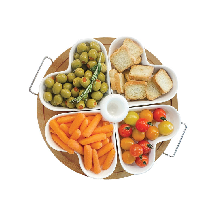 JS Gourmet - Plateau de Service à Hors-D'oeuvre avec Bols en Céramique en Forme de Coeur - Simple Boutique