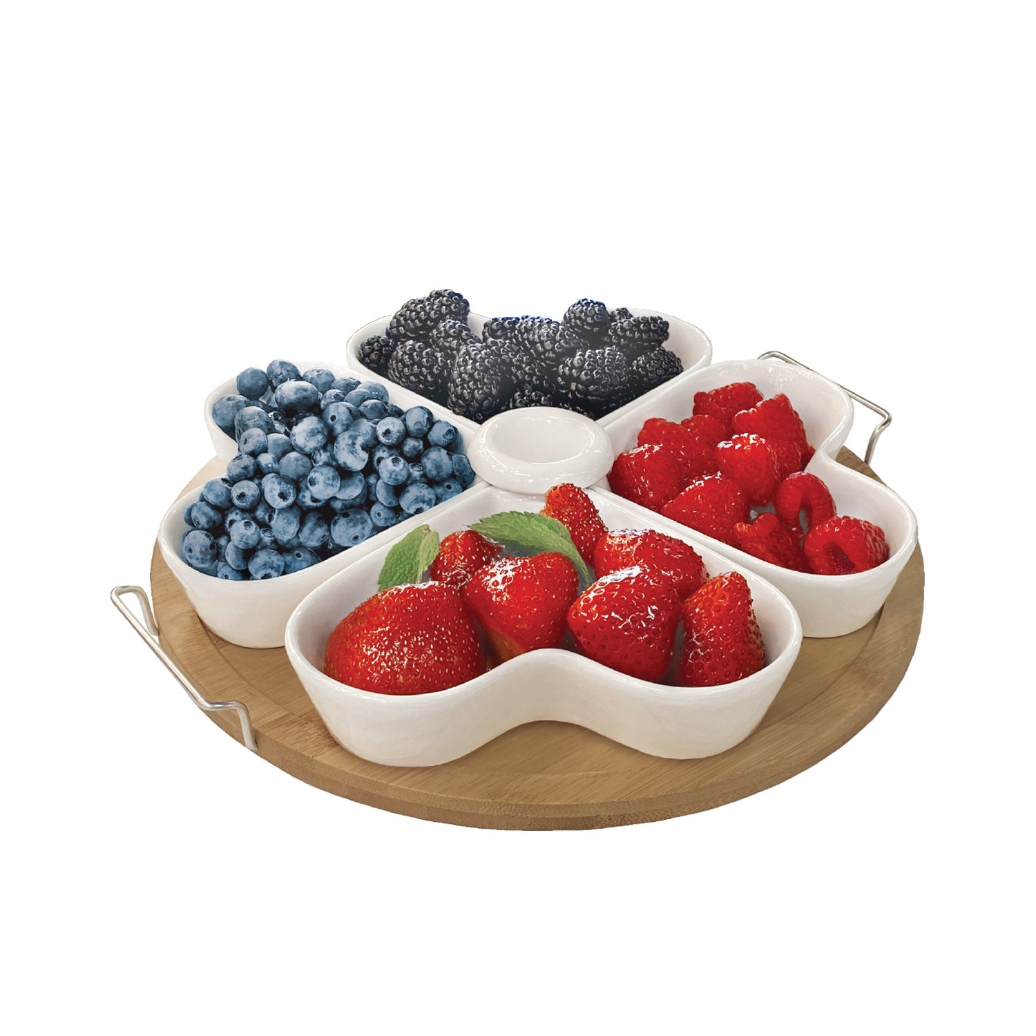 JS Gourmet - Plateau de Service à Hors-D'oeuvre avec Bols en Céramique en Forme de Coeur - Simple Boutique