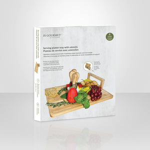 JS Gourmet - Plateau de Service en Bambou avec 4 Outils à Fromage - Simple Boutique