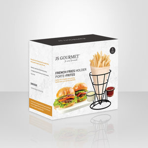 JS Gourmet - Porte-Frites avec 2 Contenants pour Condiment, Acier Noir - Simple Boutique