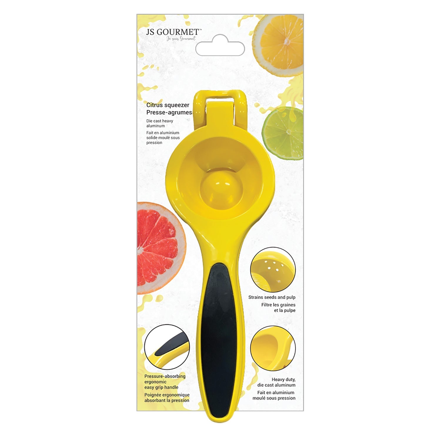 JS Gourmet - Presse-Agrume Manuel avec Poignée, Jaune - Simple Boutique