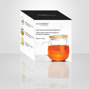 JS Gourmet - Tasse à Thé en Verre avec Infuseur et Couvercle en Bambou, Capacité de 500ml - Simple Boutique