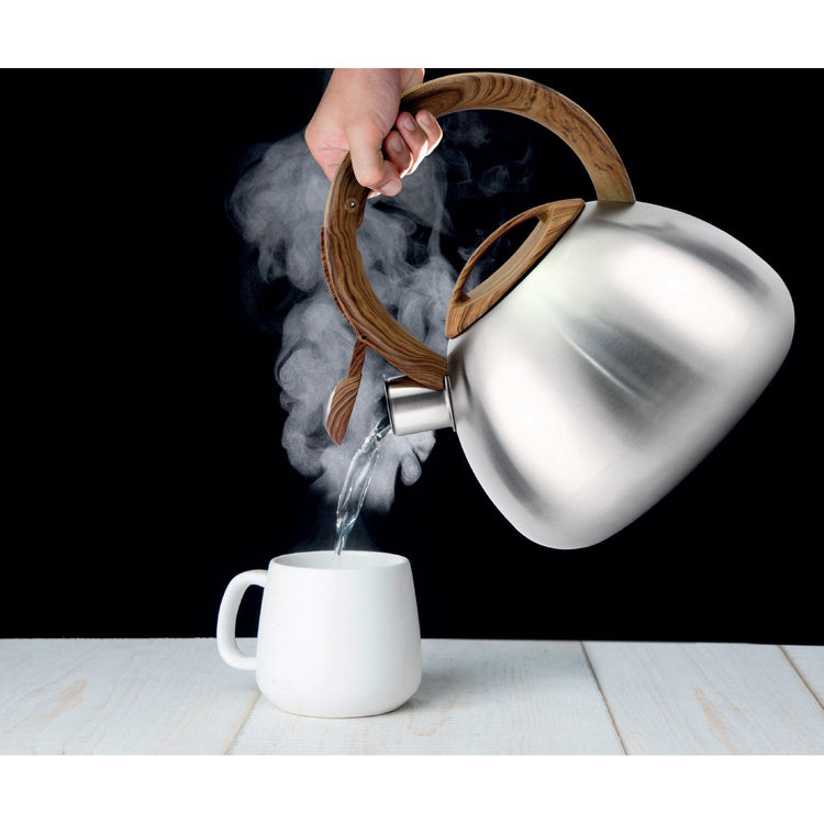 JS Gourmet - Théière Sifflante pour Cuisinière en Acier Inoxydable, Capacité de 2.5 Litres, Argenté - Simple Boutique