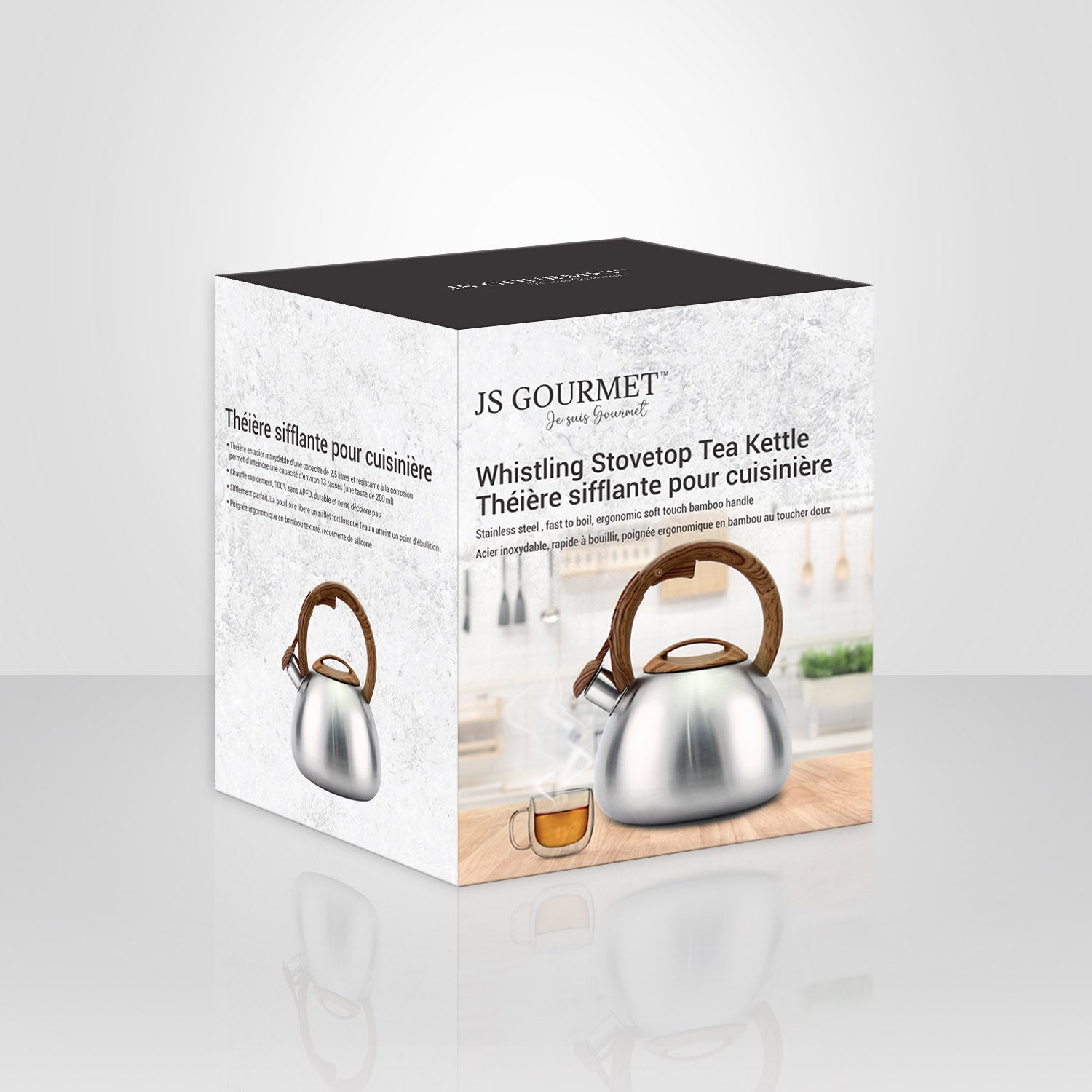 JS Gourmet - Théière Sifflante pour Cuisinière en Acier Inoxydable, Capacité de 2.5 Litres, Argenté - Simple Boutique