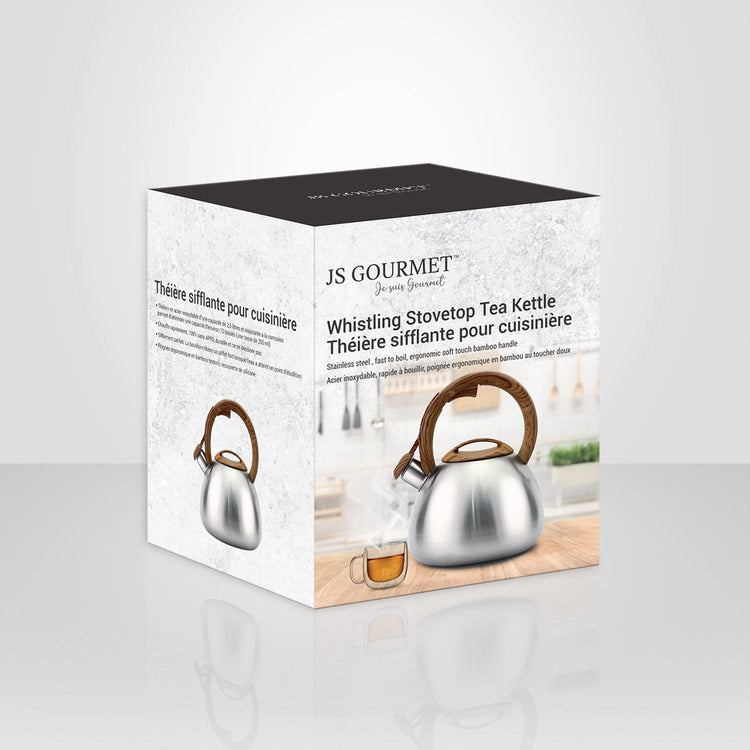 JS Gourmet - Théière Sifflante pour Cuisinière en Acier Inoxydable, Capacité de 2.5 Litres, Argenté - Simple Boutique