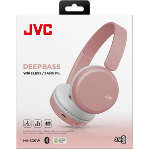 JVC - Casque d'écoute Supra-Auriculaire Sans-Fil, Microphone et Télécommande Intégrés, Rose - Simple Boutique