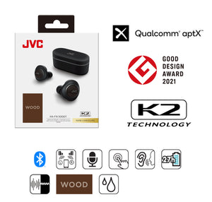 JVC - Écouteurs Intra-Auriculaires Haute-Résolution, Suppression Active Adaptative du Bruit, Motif Bois - Simple Boutique