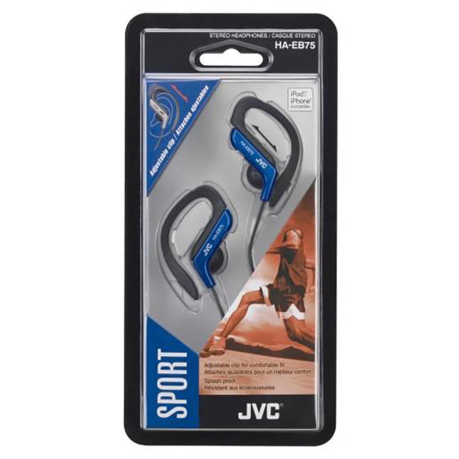 JVC - Écouteurs Intra-Auriculaires de Sport avec Clip d'oreille Réglable, Bleu - Simple Boutique