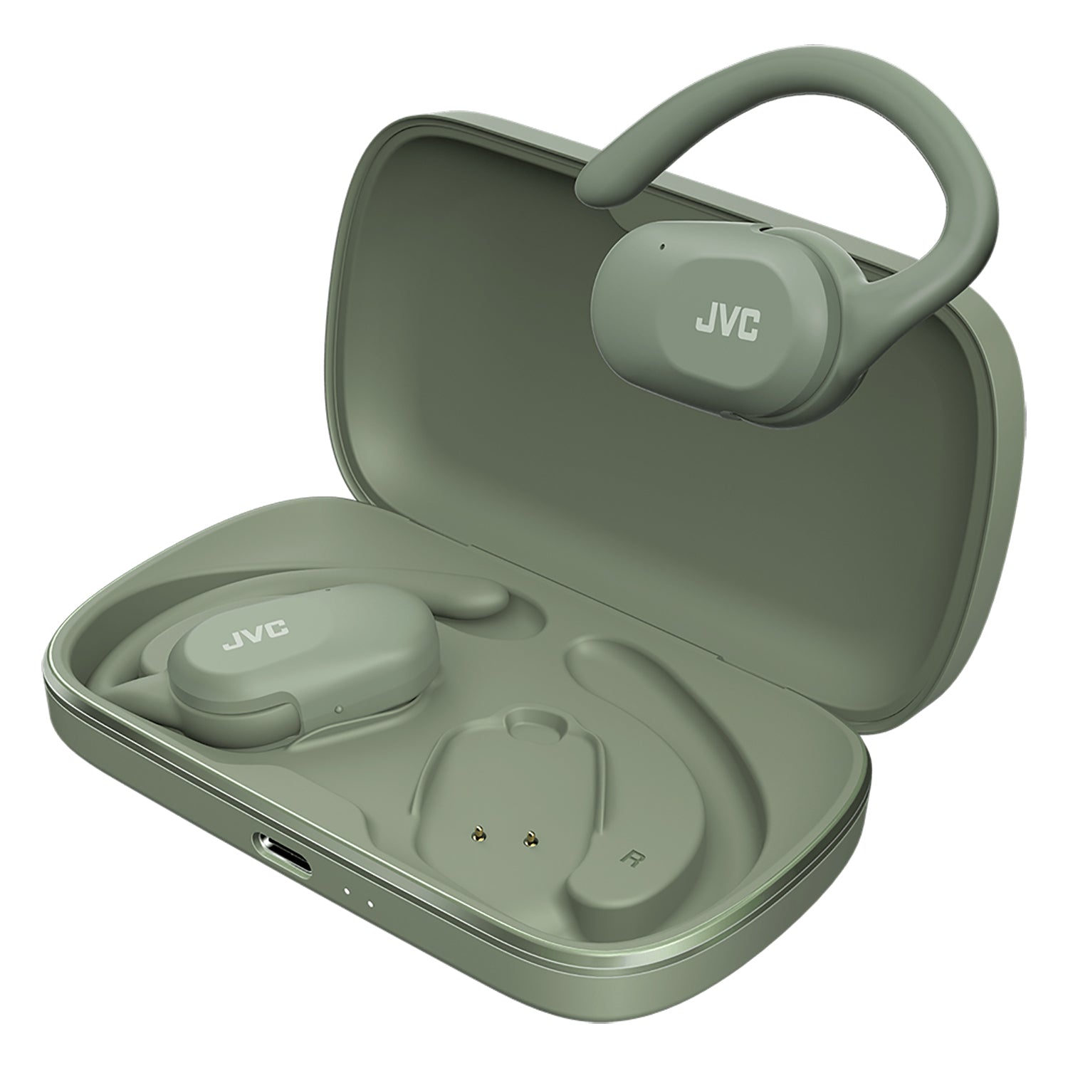 JVC - Écouteurs Sans Fil à Oreille Ouverte Nearphones avec Boitier de Reacharge, Vert - Simple Boutique