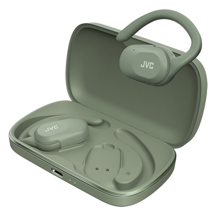 JVC - Écouteurs Sans Fil à Oreille Ouverte Nearphones avec Boitier de Reacharge, Vert - Simple Boutique