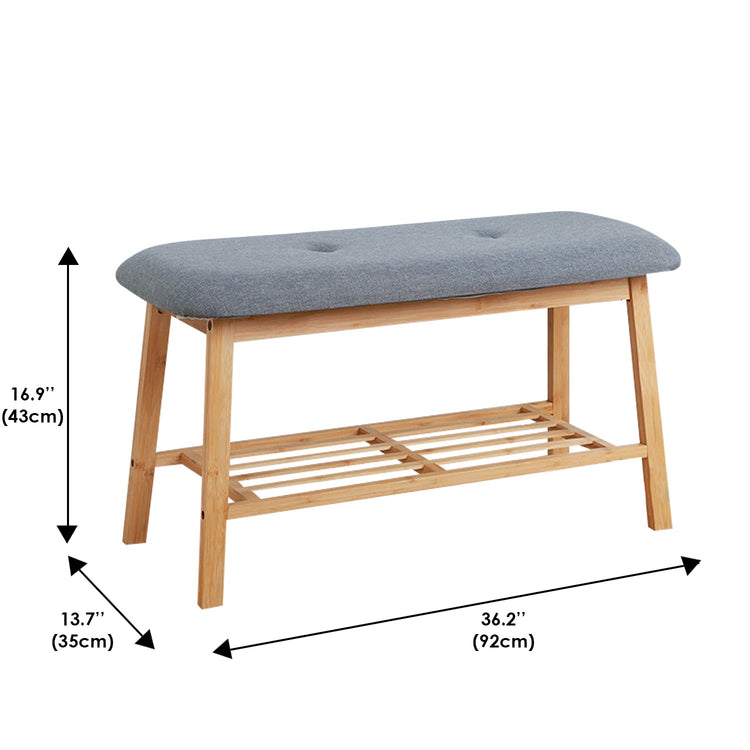 Jessar - Banc pour Entrée avec Rangement pour Chaussures, Cadre en Bambou, Gris - Simple Boutique