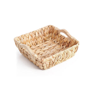Jessar - Ensemble de 2 Paniers de Rangements en Jacinthe d'eau avec Poignées en Bois - Simple Boutique