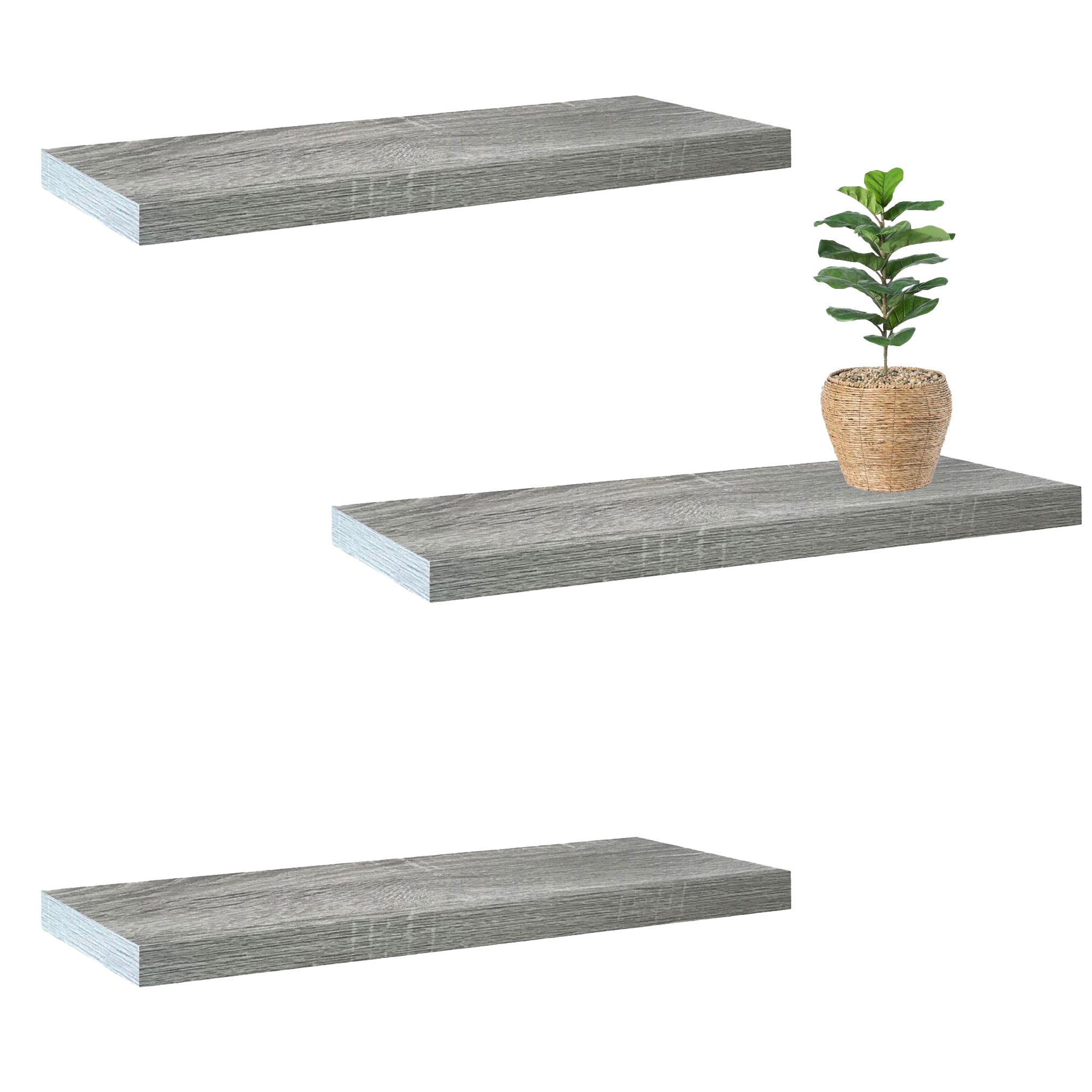 Jessar - Ensemble de 3 Tablettes Flottantes Murales, 23.6" x 9.25" x 1.5" , Gris - Simple Boutique