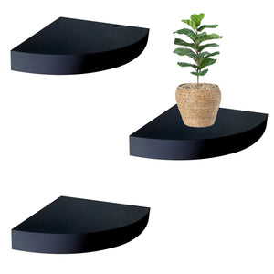 Jessar - Ensemble de 3 Tablettes Murales en Coin, 11.7" x 11.7" x 1.97", Noir - Simple Boutique