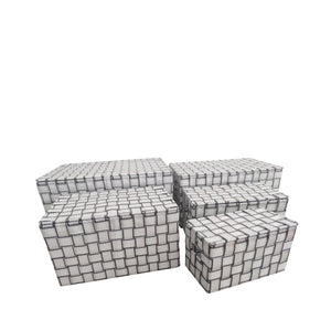 Jessar - Ensemble de 5 Paniers de Rangement en Tissu avec Couvercles Rabattables, Blanc - Simple Boutique