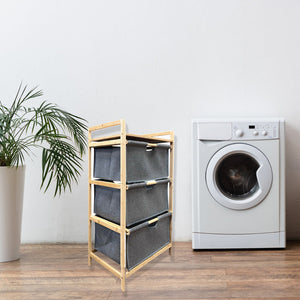 Jessar - Meuble de Rangement avec Panier à Linge Amovible, Cadre en Bambou, Gris - Simple Boutique