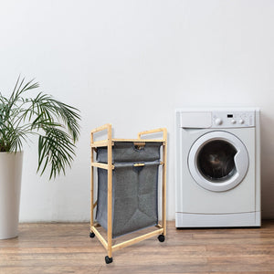 Jessar - Meuble de Rangement avec Panier à Linge Amovible, Cadre en Bambou, Gris - Simple Boutique