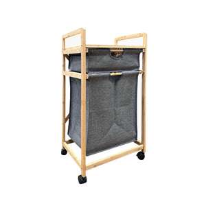 Jessar - Meuble de Rangement avec Panier à Linge Amovible, Cadre en Bambou, Gris - Simple Boutique