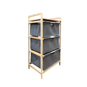 Jessar - Meuble de Rangement avec Panier à Linge Amovible, Cadre en Bambou, Gris - Simple Boutique