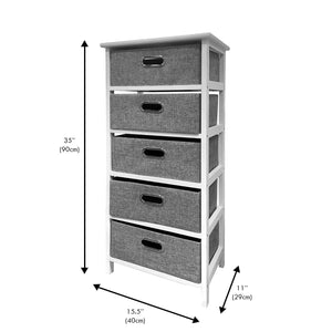 Jessar - Meuble de Rangement en Bois avec 5 Tiroirs en Tissu, Gris et Blanc - Simple Boutique