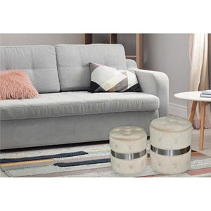 Jessar - Ottomane/Repose-Pied Rond avec Rangement, De la Collection Baron, Esemble de 2, Velours Beige - Simple Boutique