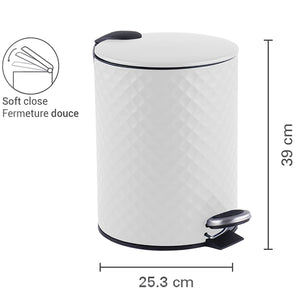 Jessar - Poubelle à Pédale, Capacité de 12 Litres, Fermeture Douce, Blanc - Simple Boutique