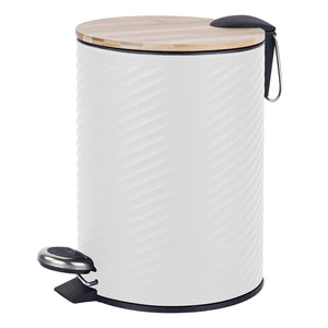Jessar - Poubelle à Pédale, Capacité de 12 Litres, Fermeture Douce, Couvercle en Bambou, Blanc - Simple Boutique