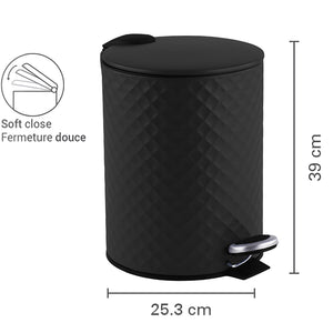 Jessar - Poubelle à Pédale, Capacité de 12 Litres, Fermeture Douce, Noir - Simple Boutique