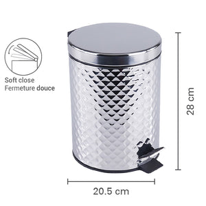 Jessar - Poubelle à Pédale, Capacité de 5 Litres, Fermeture Douce, Argent - Simple Boutique