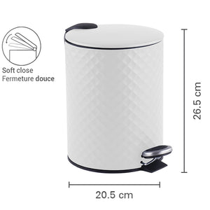 Jessar - Poubelle à Pédale, Capacité de 5 Litres, Fermeture Douce, Blanc - Simple Boutique