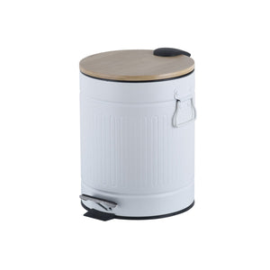 Jessar - Poubelle à Pédale, Capacité de 5 Litres, Fermeture Douce, Couvercle en Bambou, Blanc - Simple Boutique