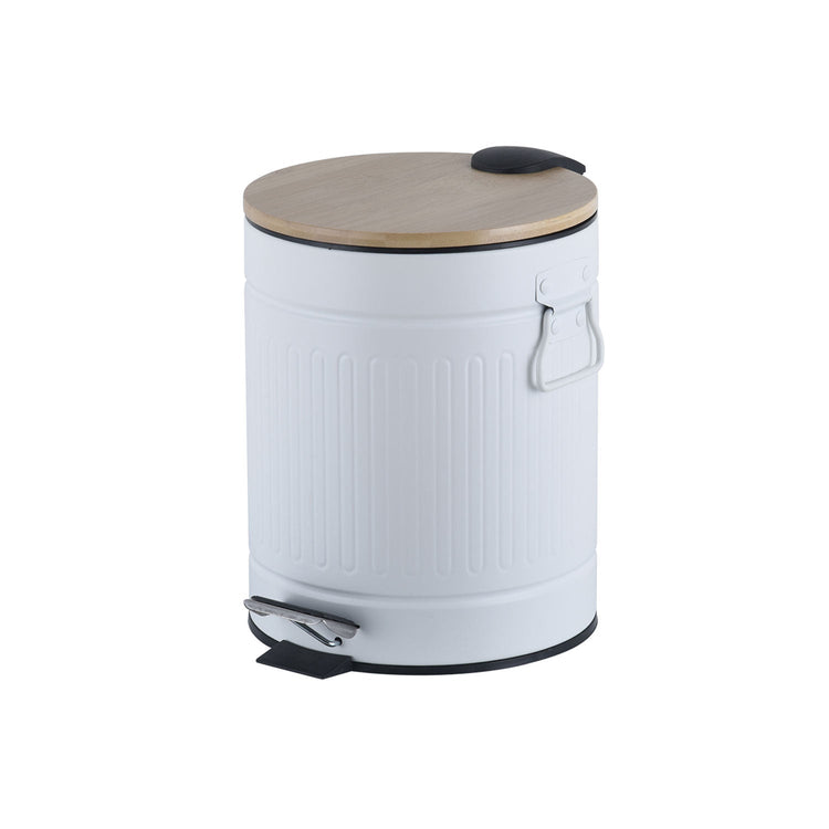 Jessar - Poubelle à Pédale, Capacité de 5 Litres, Fermeture Douce, Couvercle en Bambou, Blanc - Simple Boutique