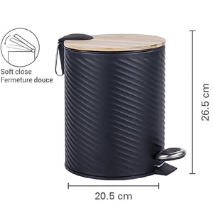 Jessar - Poubelle à Pédale, Capacité de 5 Litres, Fermeture Douce, Couvercle en Bambou, Noir - Simple Boutique