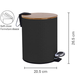 Jessar - Poubelle à Pédale, Capacité de 5 Litres, Fermeture Douce, Couvercle en Bambou, Noir - Simple Boutique