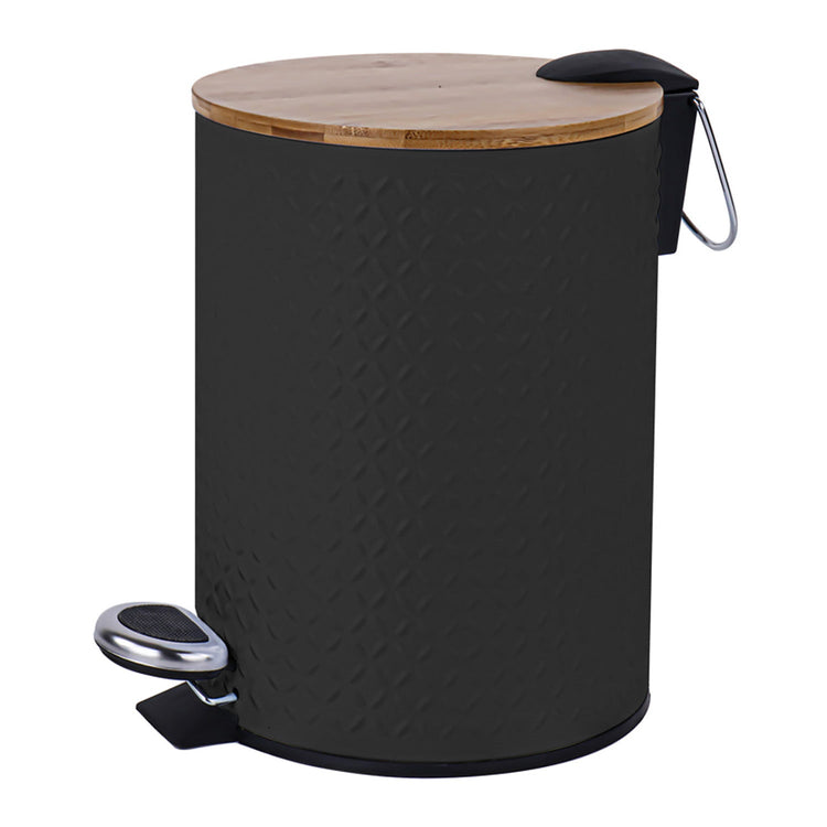 Jessar - Poubelle à Pédale, Capacité de 5 Litres, Fermeture Douce, Couvercle en Bambou, Noir - Simple Boutique